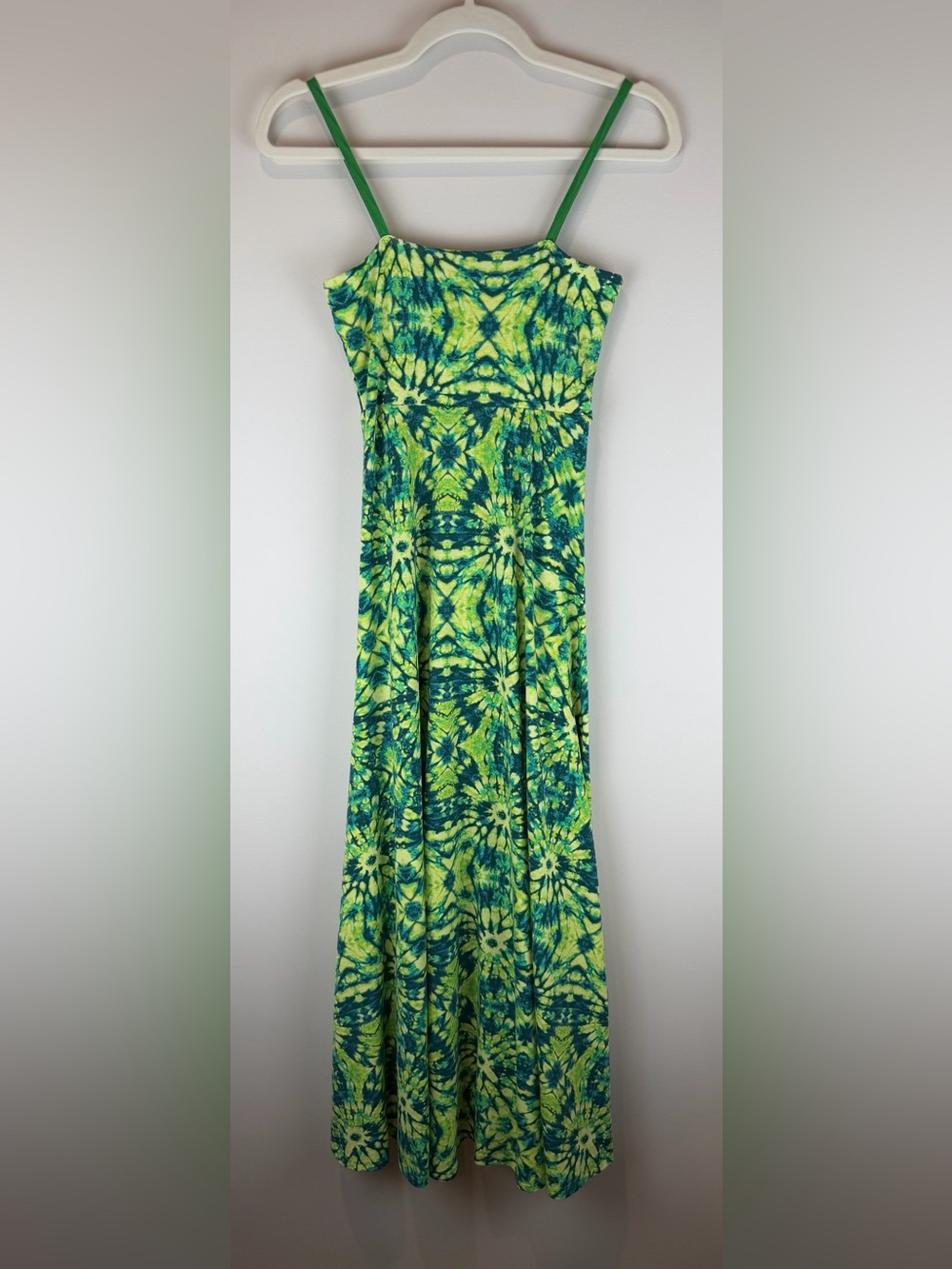 LuLaRoe Neon Green and Teal Tie-Dye Maxi Dress Size XXS